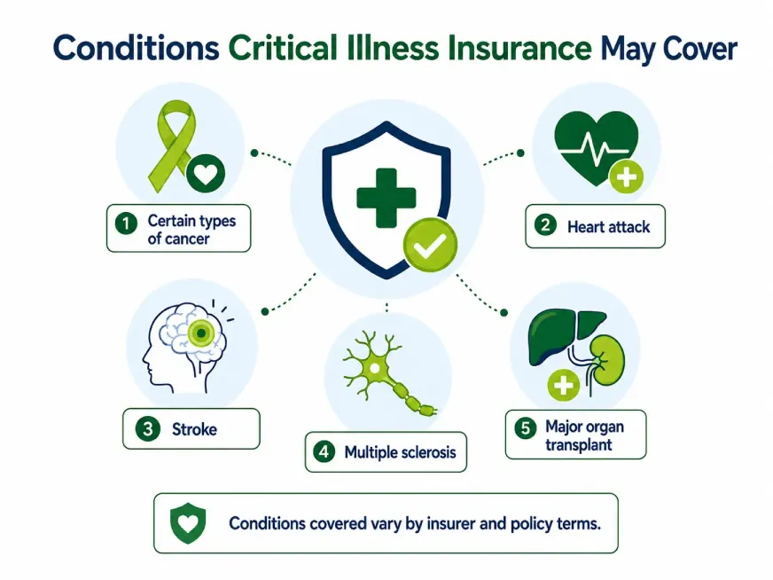 Illustration representing serious illnesses commonly covered by critical illness insurance