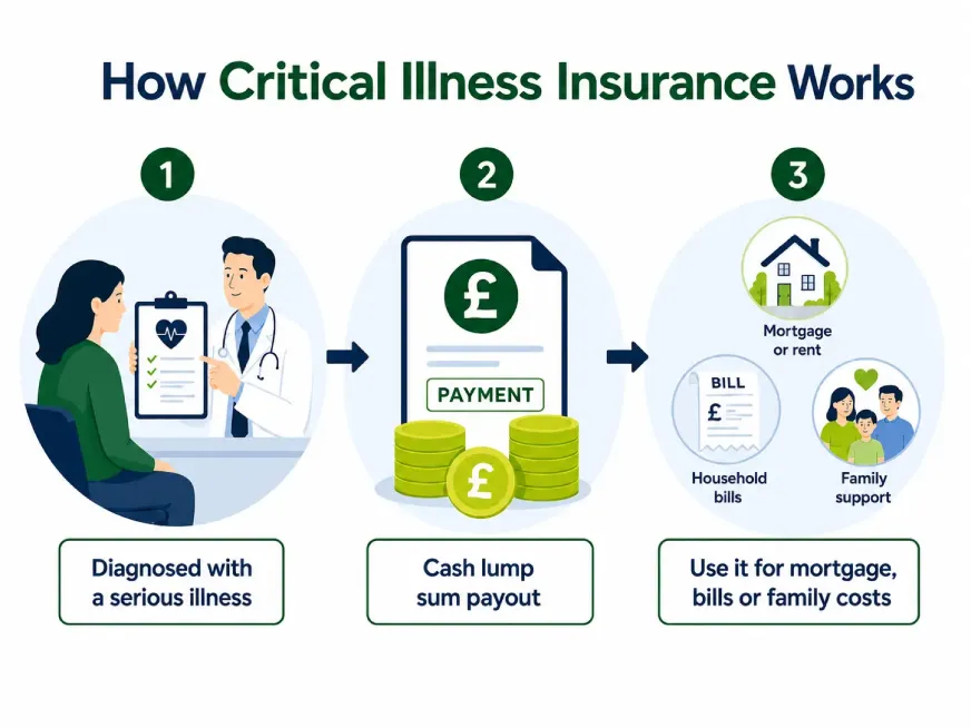 Illustration showing how critical illness insurance works