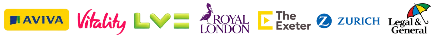 Aviva, Vitality, LV, Royal London, The Exeter, Zurich and Legal & General
